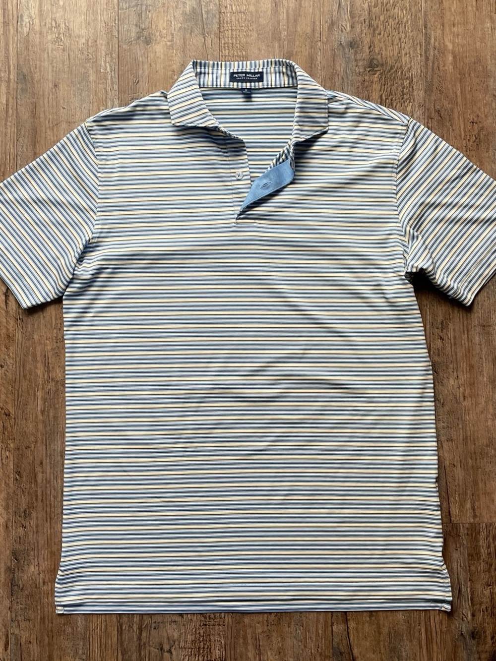 Peter Millar Crown Crafted Blue Yellow Striped Performance Polo Size M